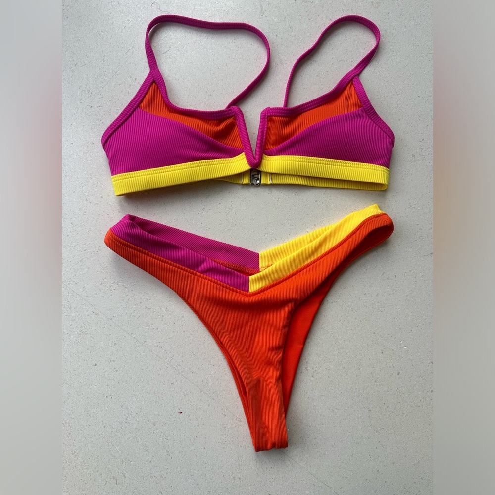 Ribbed Color block Bathing suit